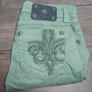 Miss Me Women's Size 26 JP5182511 Pocket Embroidered Skinny Jeans Green